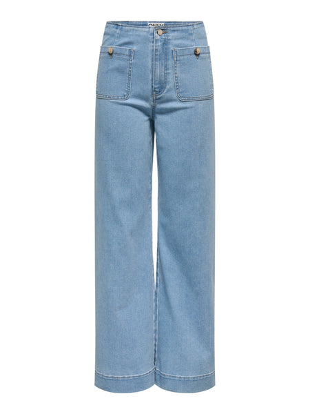 Only Madeline Pocket Front Wide Leg Jeans In Light Blue