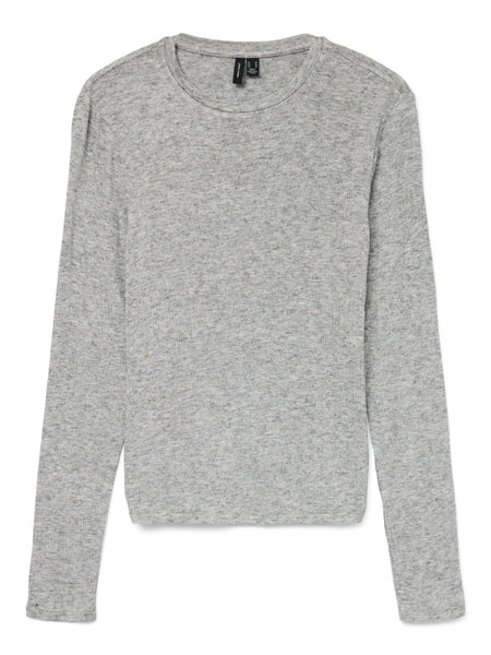 VM Round Neck Basic Long Sleeve Top In Grey