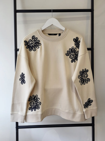 VM Cream & Navy Oversized Embroidered Sweatshirt