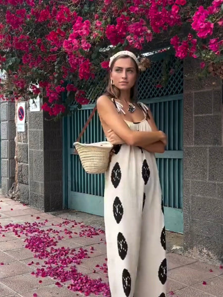 VM Strappy Beige & Black Long Sun Dress