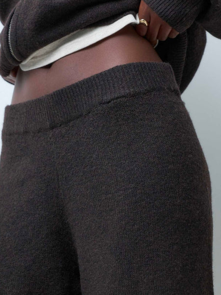 VM Knitted Wide Leg Trouser & Zip Front Hoodie Co-ord Set In Chocolate Brown - Items Sold Separately