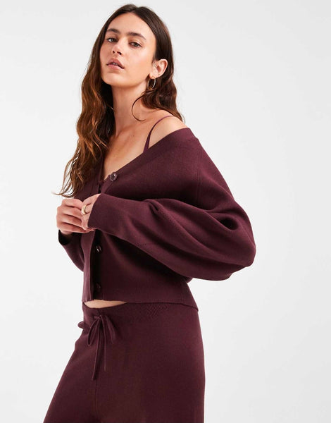 Only Vneck Knitted Cardigan & Wide Leg Trouser Co-ord Set In Wine - Items Sold Separately