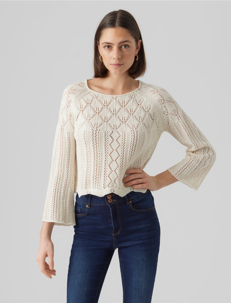 VM Short Crochet Knit Jumper In Cream