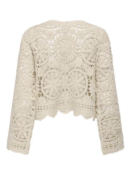 Only Tie Front Crochet Cardigan In Cream