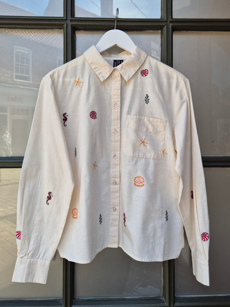 VM Long Sleeve Embroidered Summer Shirt In Ecru