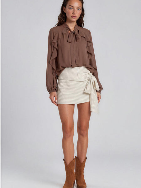 VM Brown Stripe Tie Detail Short Skirt