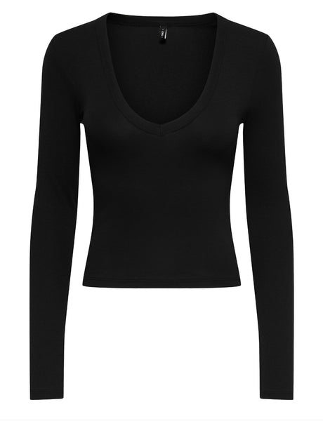 Only Vneck Long Sleeve Basic Top In Black