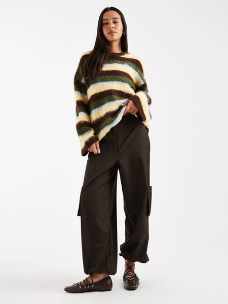 Only Round Neck Fluffy Oversized Knit Jumper In Green Stripe