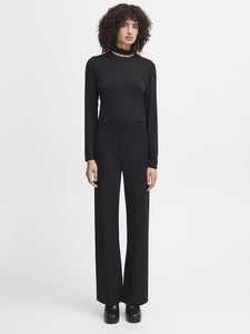 ICHI Black High Waist Straight Leg Trousers