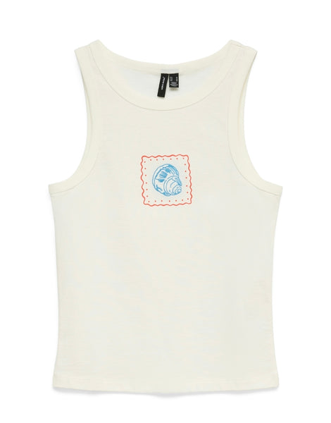 VM Embroidered Blue & Red Seashell Vest Top In White