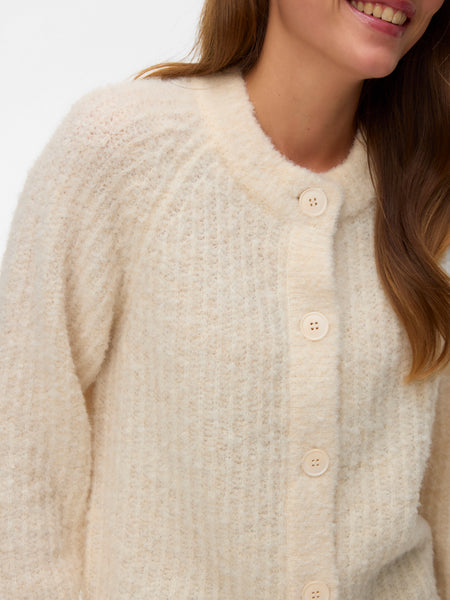 VM Button Front Chunky Knit Cardigan In Cream