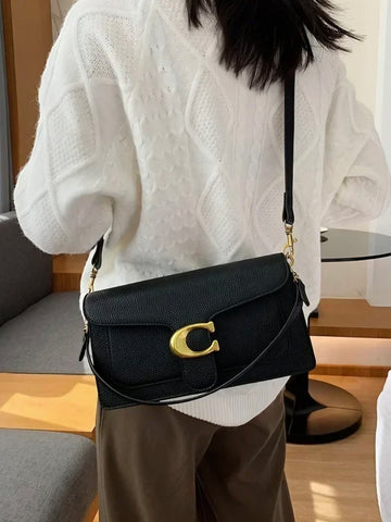 Tabby Faux Pebbled Leather Shoulder Bag In Black