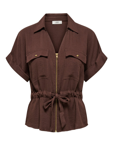 JDY Zip Front Tie Waist Shirt & Short Co-ord Set In Brown - Items Sold Separately