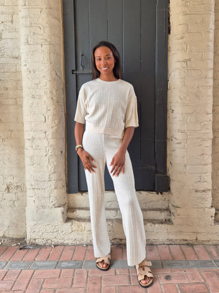Only Knitted Short Sleeve Top & Wide Leg Trouser Co-ord Set In Pumice Stone - Items Sold Separately