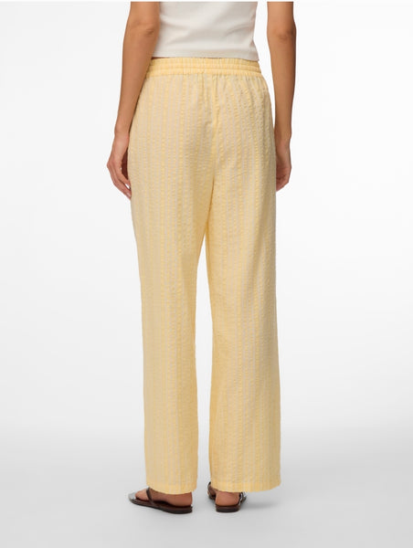 VM Buttermilk Yellow Pinstripe Seersucker Wide Leg Trousers