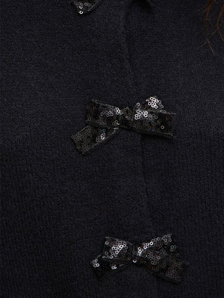 Vila Bow Detailed Knitted Cardigan In Black