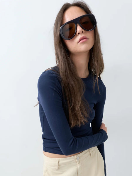 Only Crew Neck Long Sleeve Top In Navy