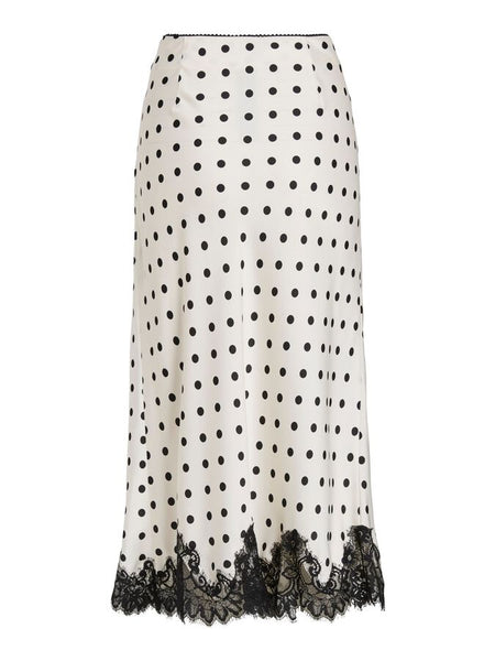 Vila Polka Dot Satin Lace Trim Maxi Skirt