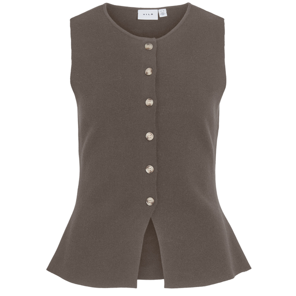 Vila Round Neck Knitted Waistcoat In Taupe