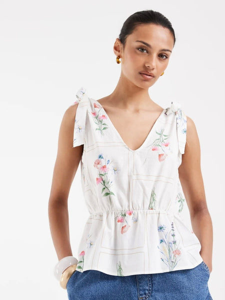VM Tie Shoulder Peplum Hem Sleeveless Floral Top