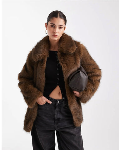 VM Premium Faux Fur Coat in Brown