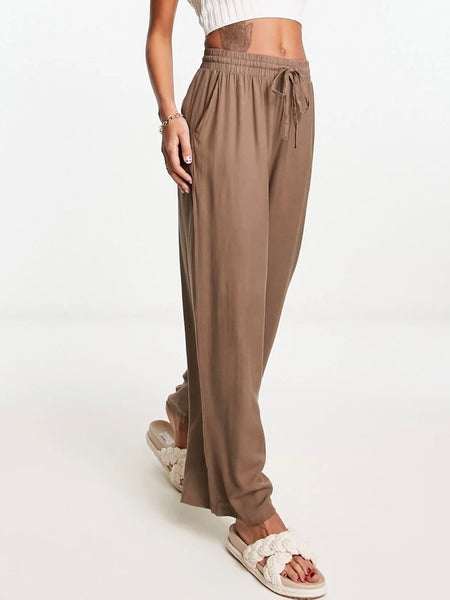 Vila High Waist Wide Leg 7/8 Trousers in Brown - Part of a Co-ord Set