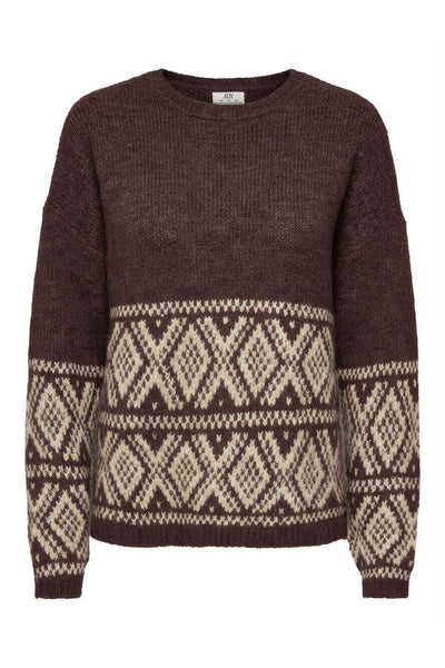 JDY Fairisle Nordic Knit Jumper In Coffee Bean