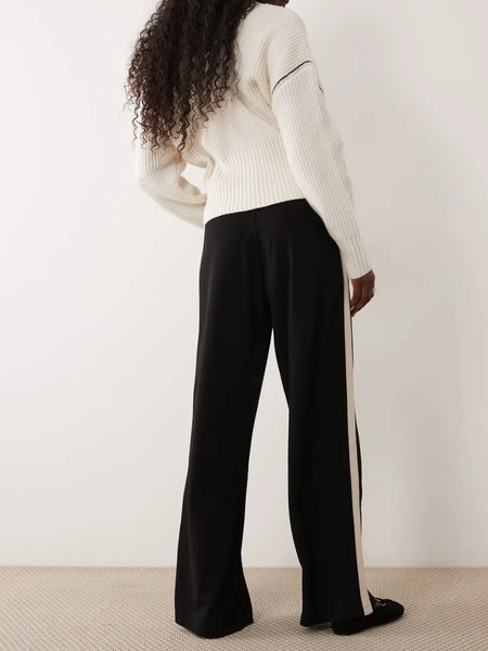 JDY Wide Leg Side Stripe Trousers In Black