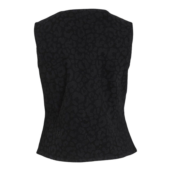 Vila Denim Leopard Print Waistcoat Co-ord In Black