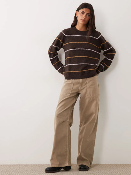 JDY Textured Stripe Knitted Jumper In Brown