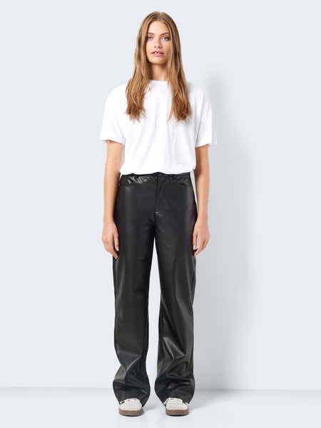 Noisy May High Waist Wide Leg Faux Leather Trousers