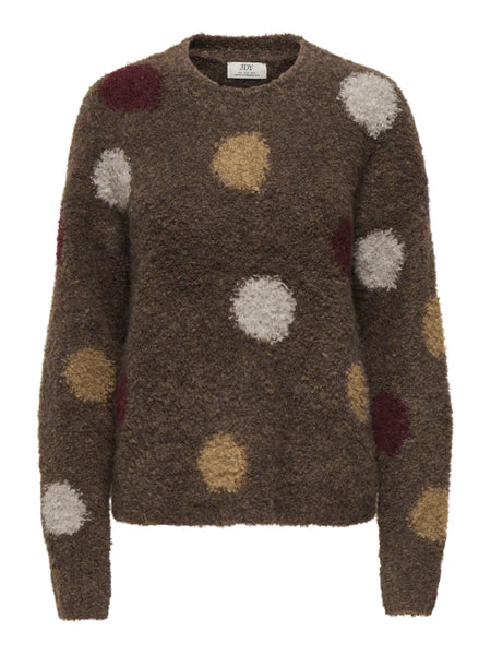 JDY Round Neck Spotty Long Sleeve Knit Jumper In Brown