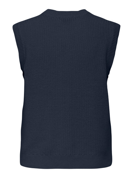 JDY Knitted Round Neck Button Up Waistcoat In Navy