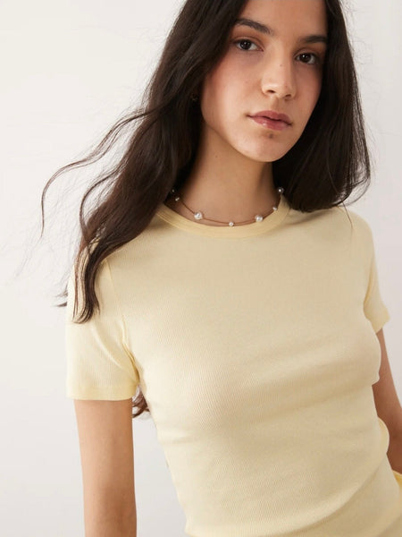 JDY Short Sleeve Ribbed Tshirt In Lemon