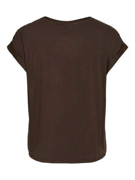 Vila Satin Front Short Sleeve Tshirt In Brown