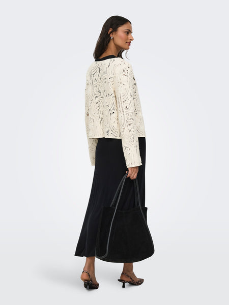 JDY Long Sleeve Crochet Cardigan In Cream
