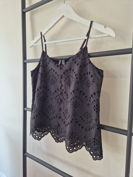 Pieces Broderie Anglaise Sleeveless Top In Black