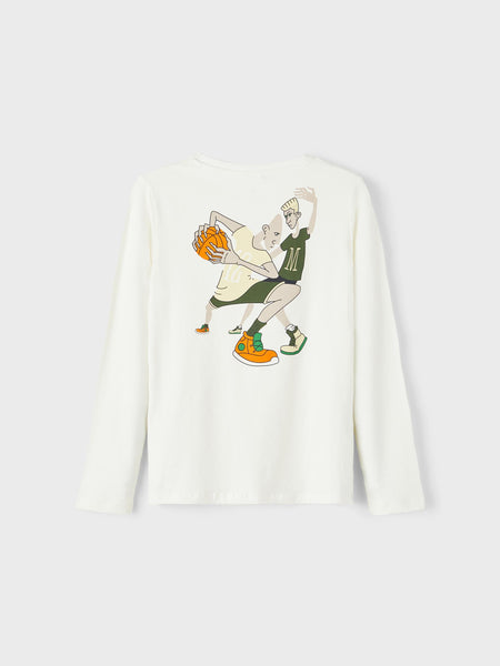 Boys Printed Back Long Sleeve Top In White