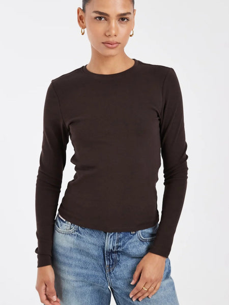 Only Crew Neck Long Sleeve Top In Brown