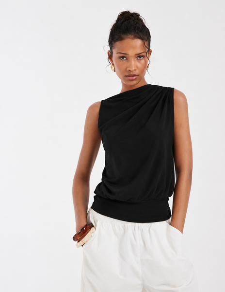 JDY Sleeveless Draped Top In Black