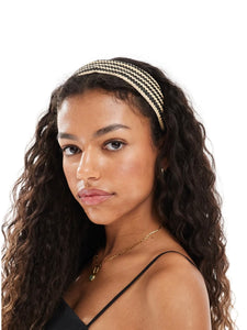 Pieces Textured Zig Zag Striped Headband In Black & Cream