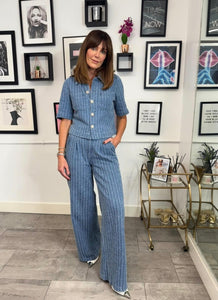 Pieces Textured Denim Diamante Button Top & Wide Leg Jeans - Items Sold Separately