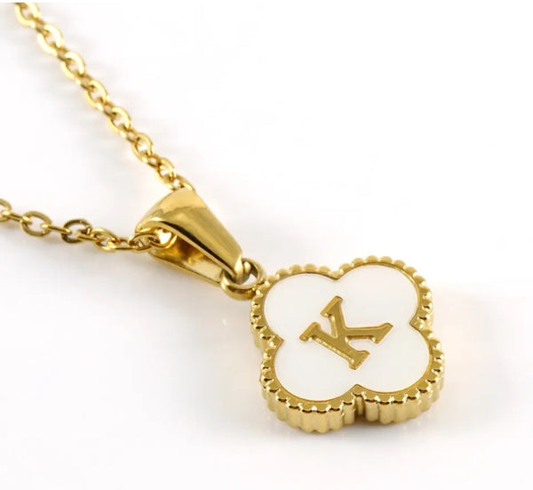 Gold Clover Initial Necklace