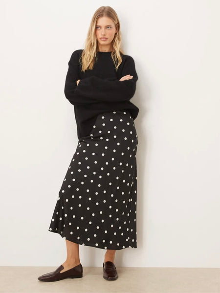 JDY Polka Dot Midi Length Satin Skirt In Black