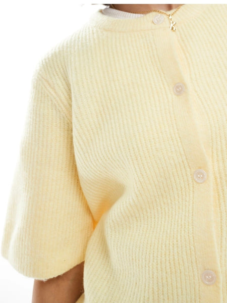 Pieces Soft Knit Short Sleeve Cardigan In Lemon