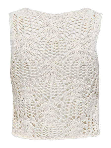 Only Crochet Tie Front Knit Waistcoat In Beige
