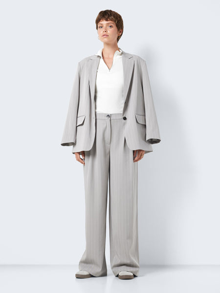 Noisy May Grey Pinstripe Oversized Blazer & Trouser Power Suit