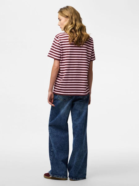 Pieces Short Sleeve Boxy Stripe Tshirt In Pink