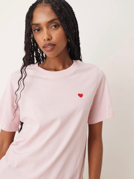JDY Short Sleeve Heart Tshirt In Pink