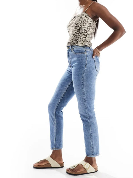 Only Emily High Waist Straight Leg Jeans In Mid Blue